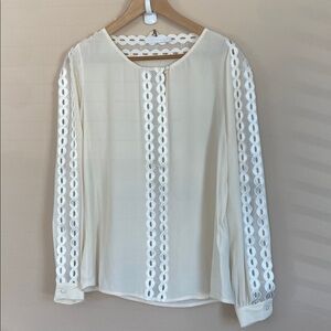 Anne Fontaine Silk Ivory Lace Trim Blouse Size Medium